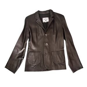 Vera Pelle Italian Black Leather Coat Women's Jacket M/L with Pockets